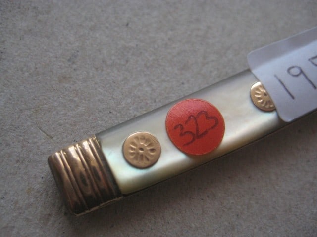 Title: Rare George III Gold Mounted Mother of Pearl Hafted Silver Bladed Folding Fruit Knife - 3