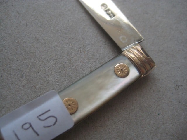Title: Rare George III Gold Mounted Mother of Pearl Hafted Silver Bladed Folding Fruit Knife - 4