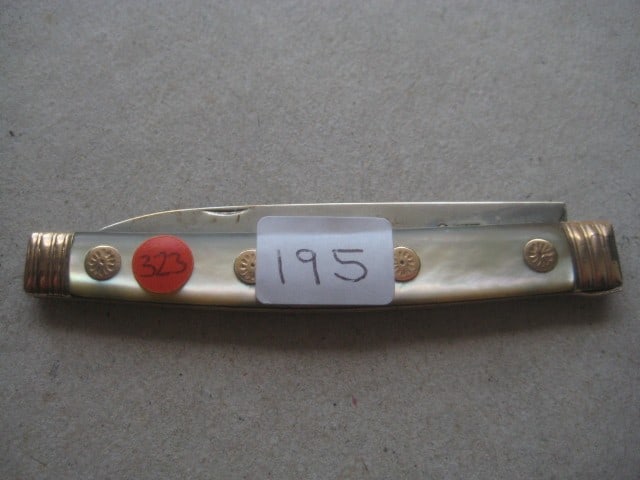 Title: Rare George III Gold Mounted Mother of Pearl Hafted Silver Bladed Folding Fruit Knife - 8