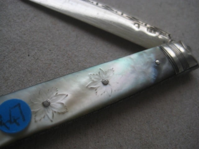 George III Mother of Pearl Hafted Silver Bladed Folding Fruit Knife - 4