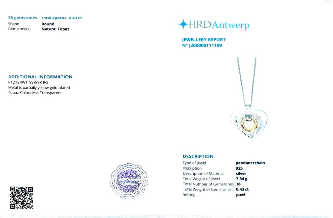 HRD Certified White Topaz Pendant With Curb Chain – 925 Sterling Silver - 6