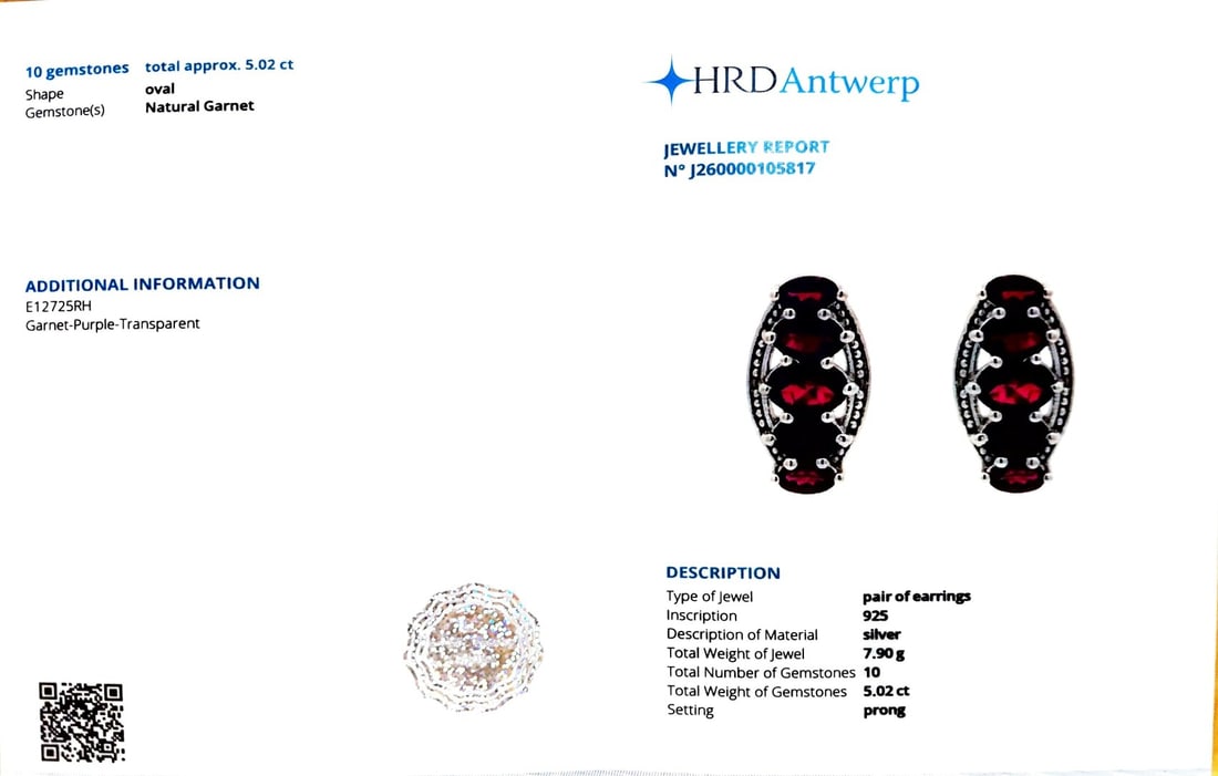 Title: HRD Certified Rhodolite Garnet Oval Earrings – 925 Sterling Silver Description: A fine  - 6