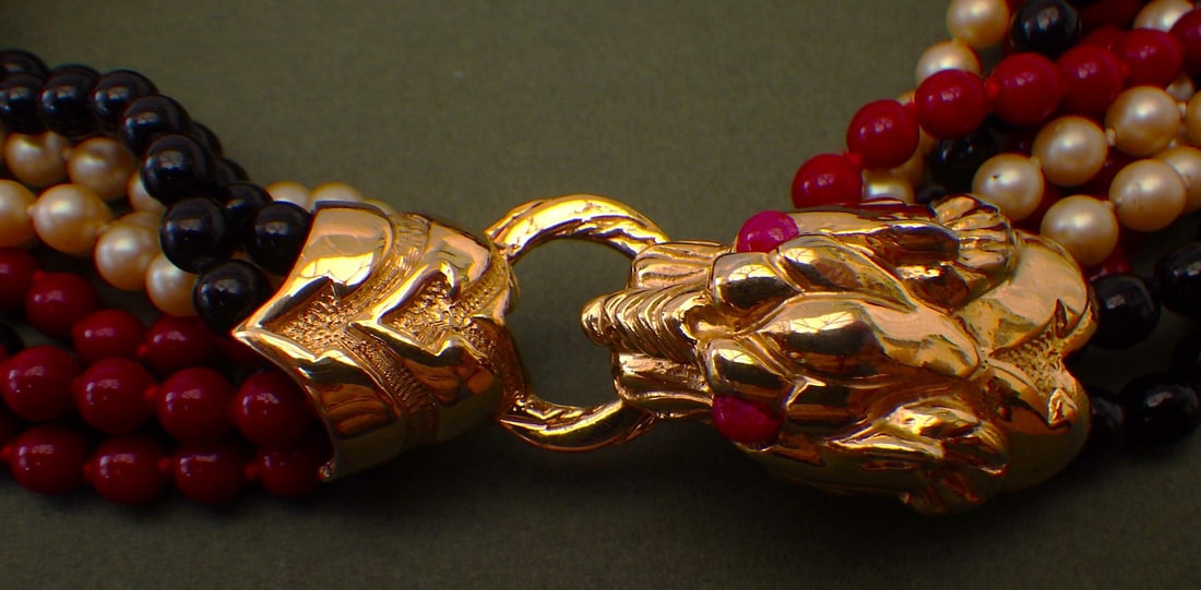 Title: Vintage Multi-strand Choker Necklace With Jaguar Clasp Description: A vintage, French - 2