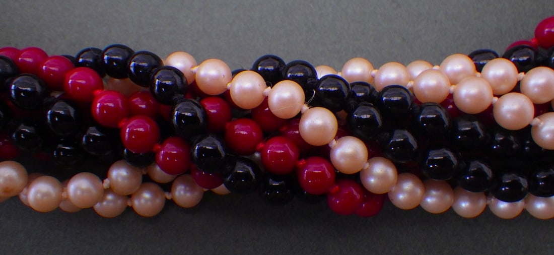 Title: Vintage Multi-strand Choker Necklace With Jaguar Clasp Description: A vintage, French - 3