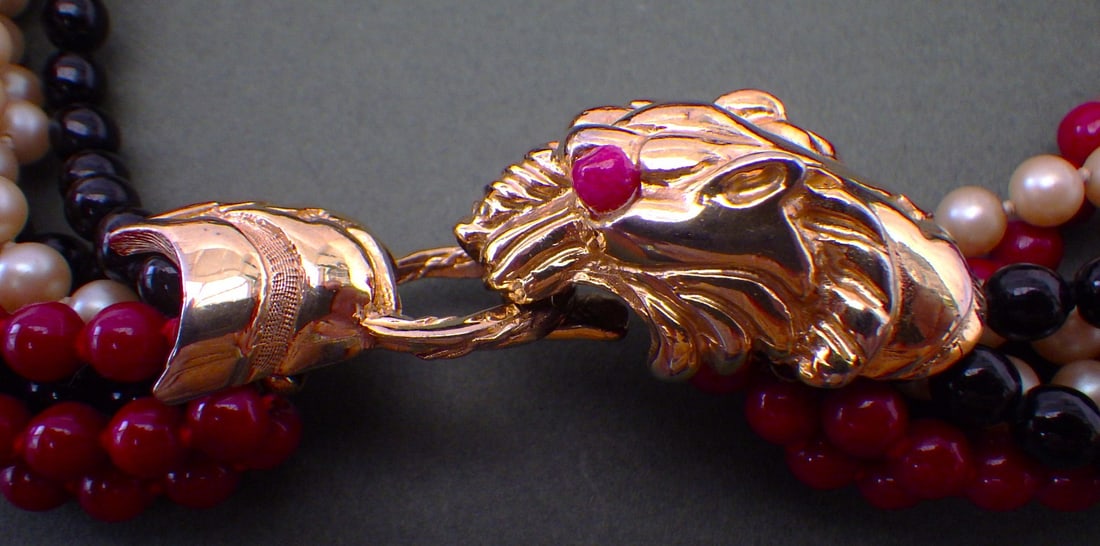 Title: Vintage Multi-strand Choker Necklace With Jaguar Clasp Description: A vintage, French - 4