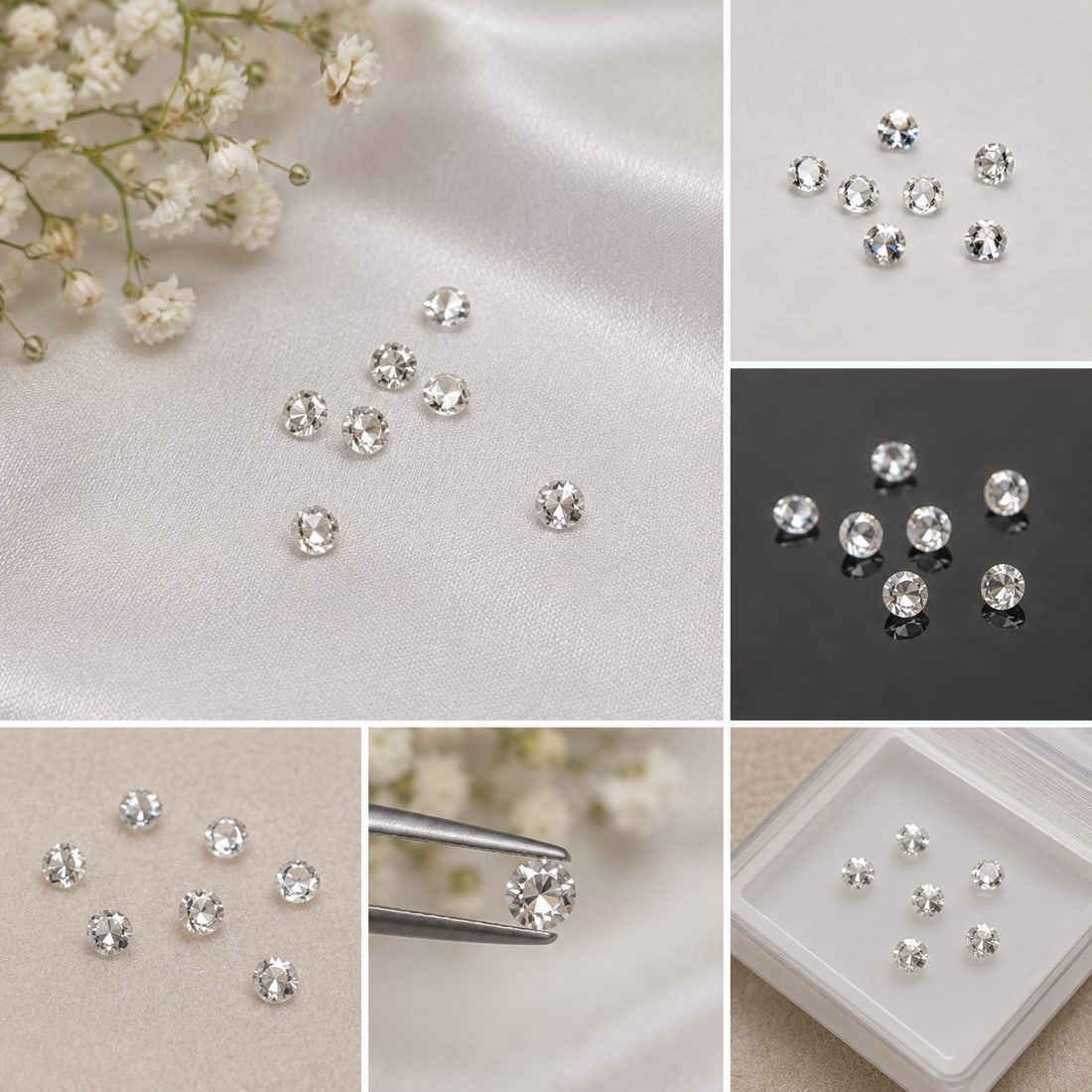Moissanite Round Cut Gemstones 3mm 0.97ct Total: Title: Moissanite Round Cut Gemstones 3mm 0.97ct Total Description: Round cut moissanite gemstones measuring approximately 3mm each. Total weight 0.97 carats. Bright and sparkling stones, ideal for