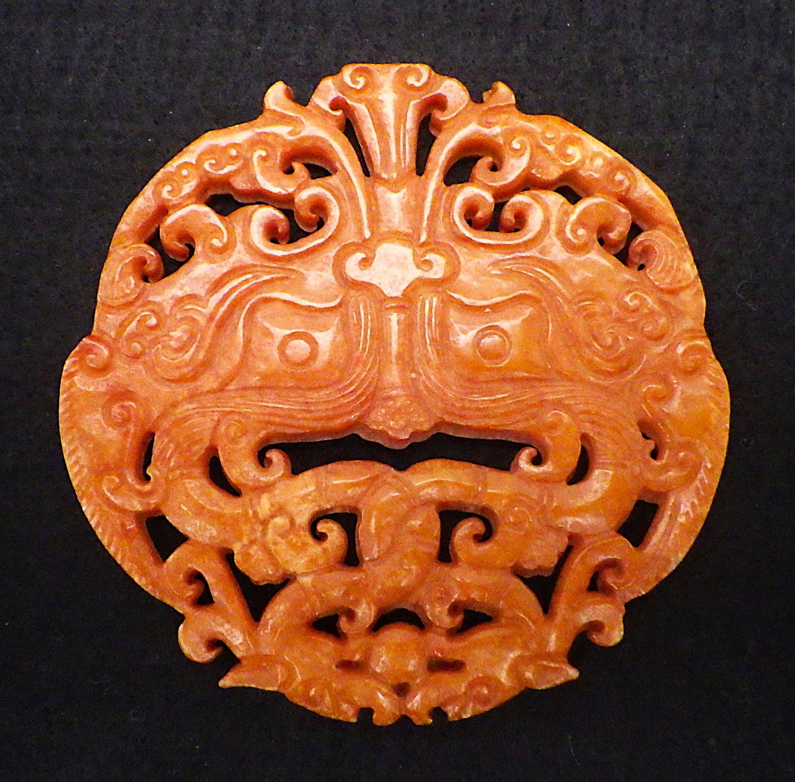 A Vintage Chinese Hand Carved Anthropomorphic Orange Jade Amulet - 2