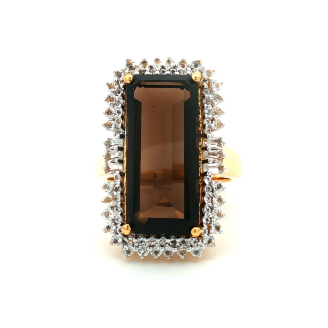 HRD Certified Smoky Quartz & White Topaz Ring – 925 Sterling Silver: Title: HRD Certified Smoky Quartz & White Topaz Ring – 925 Sterling Silver Description: A fine 925 Sterling Silver ring featuring an octagonal Smoky Quartz centre stone complemented by