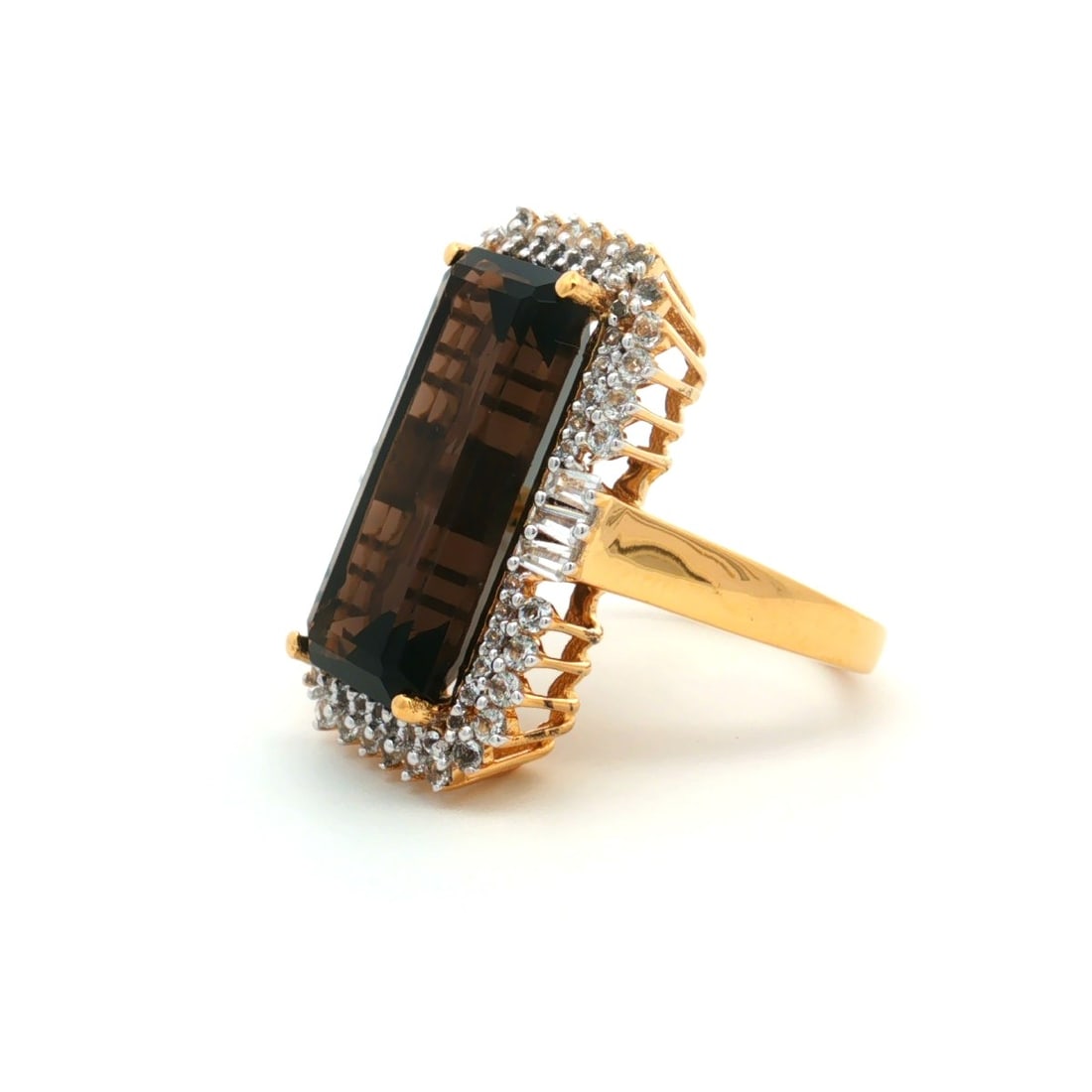 HRD Certified Smoky Quartz & White Topaz Ring – 925 Sterling Silver - 5