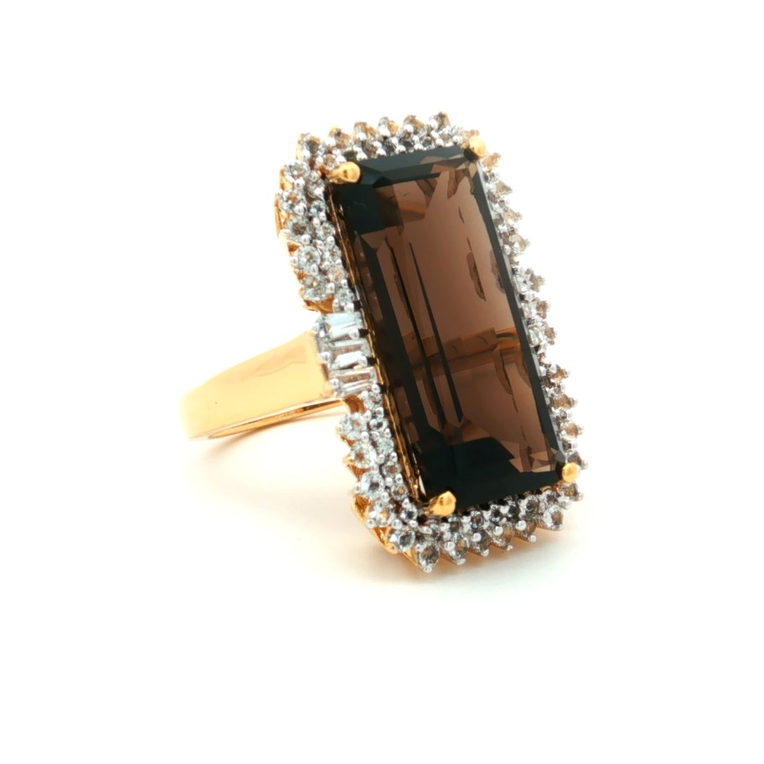 HRD Certified Smoky Quartz & White Topaz Ring – 925 Sterling Silver - 6