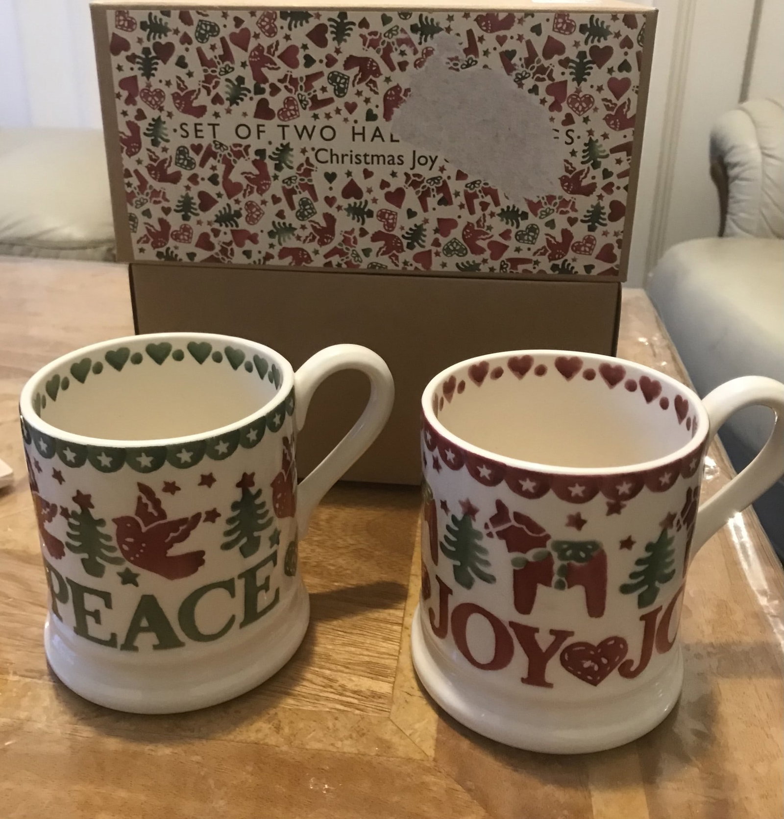 Title: Emma Bridgewater Christmas Joy & Peace Half Pint Mugs, Set of 2, 280ml, Red/Multi - 6