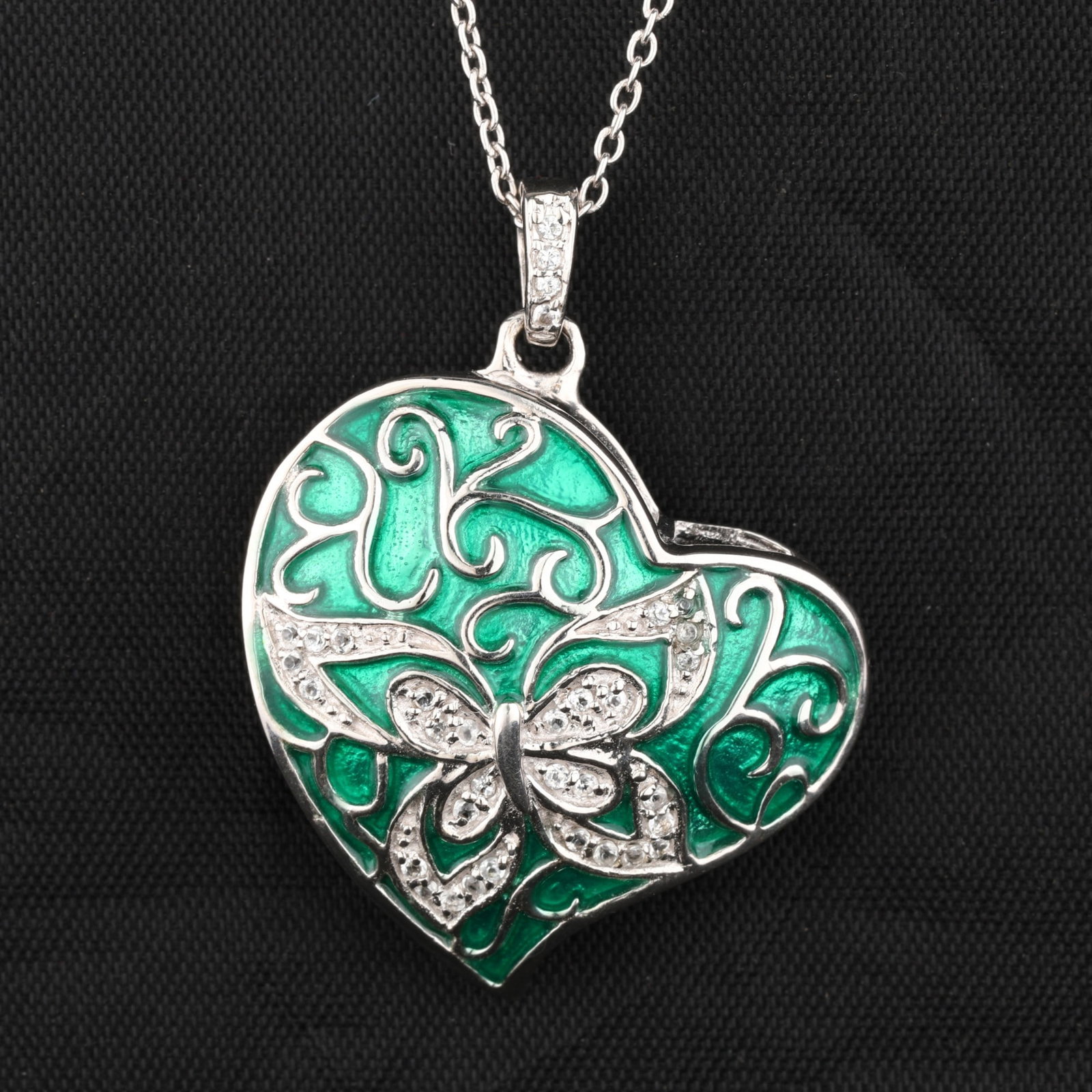 HRD Certified White Topaz Enamel Pendant – 925 Sterling Silver - 6