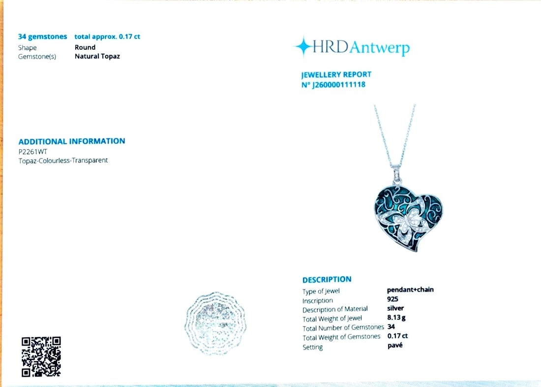 HRD Certified White Topaz Enamel Pendant – 925 Sterling Silver - 7