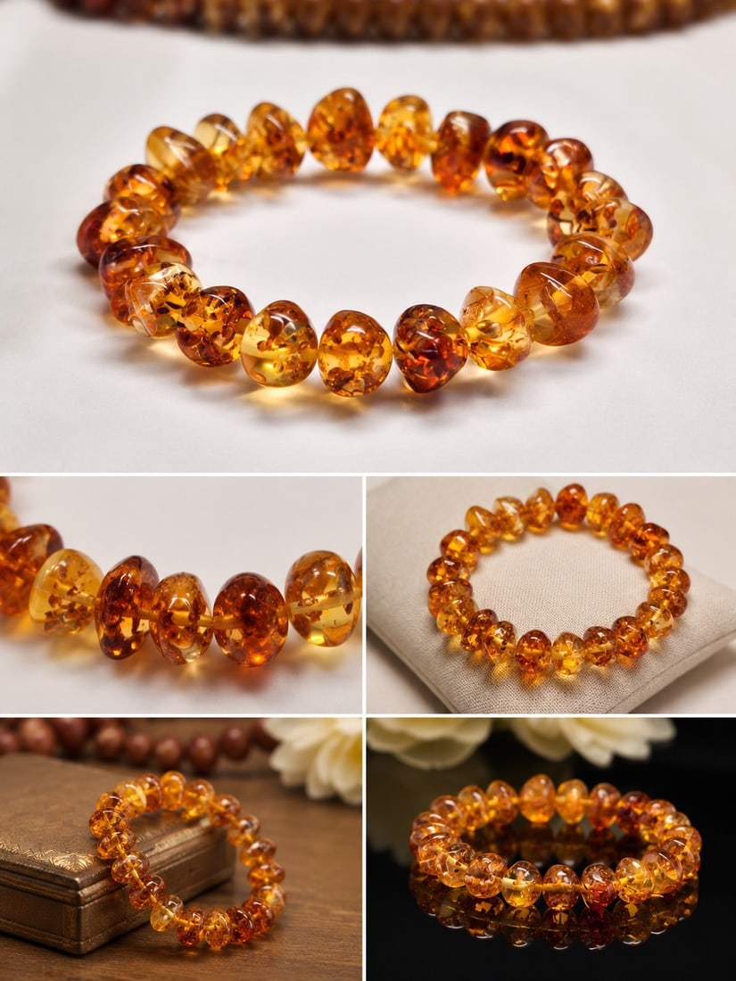 Amber-Style Beaded Stretch Bracelet (1 of 1)