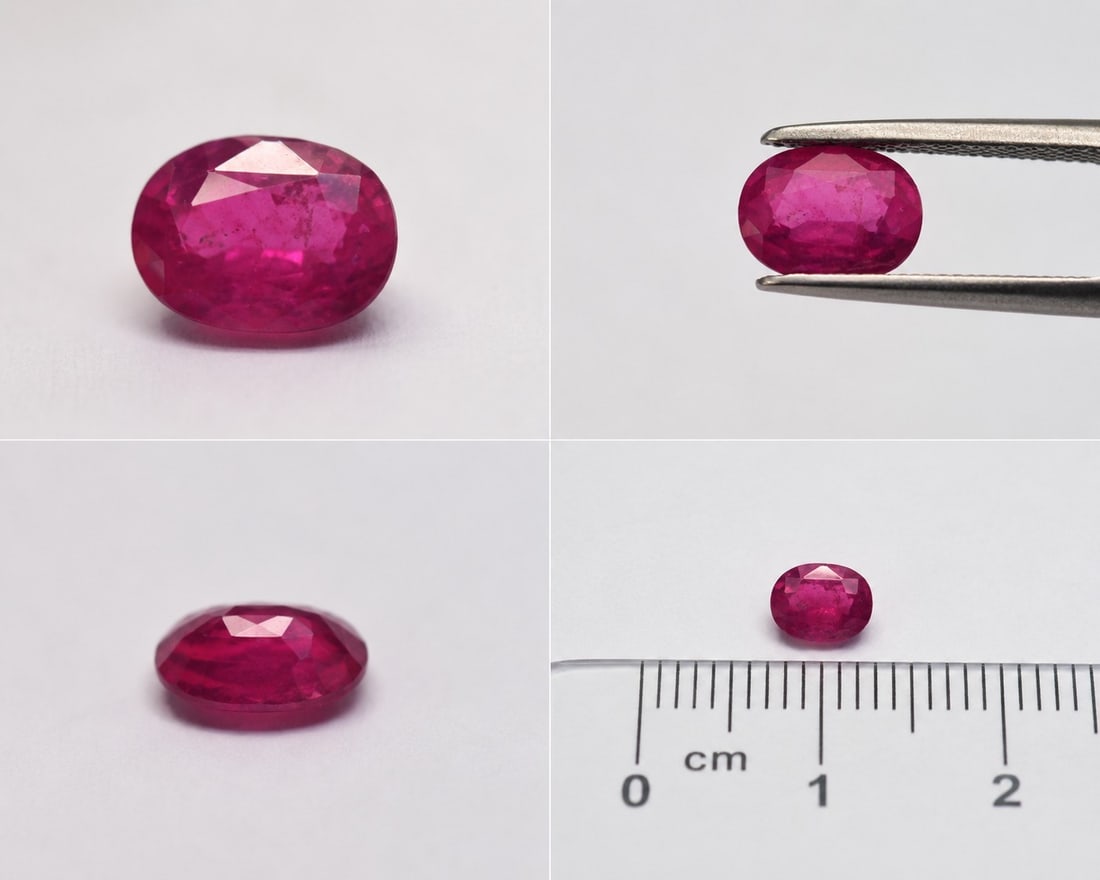 Natural Heated Ruby Oval Cut – 3.06 Carats: Title: Natural Heated Ruby Oval Cut – 3.06 Carats Description: Beautiful natural ruby weighing 3.06 carats, featuring an oval cut and a rich reddish-pink colour. The ruby has been heat treated.