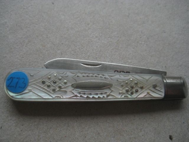 George V Mother of Pearl Hafted Silver Bladed Folding Fruit Knife - 8