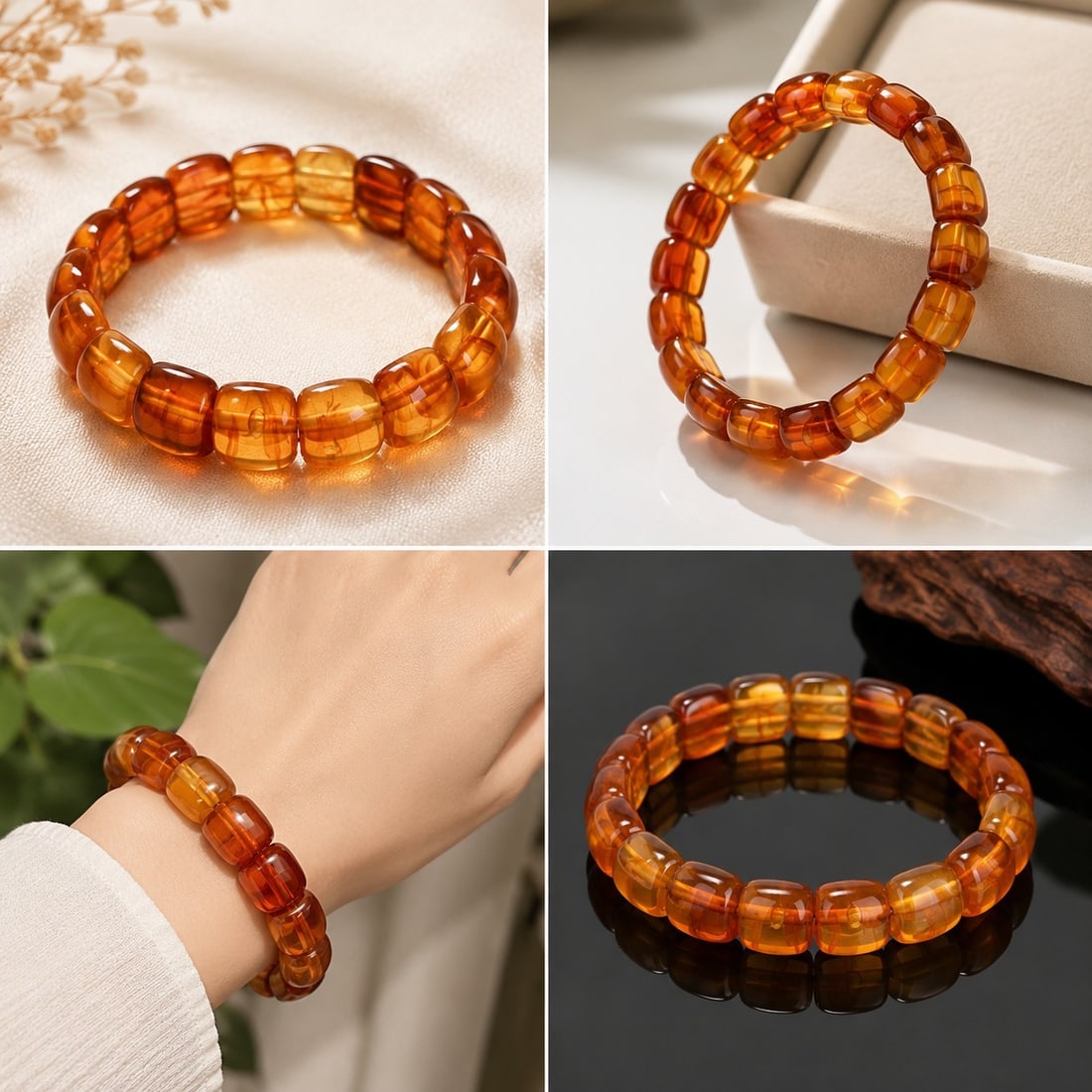 Amber-Style Stretch Bracelet with Translucent Orange Beads (1 of 1)