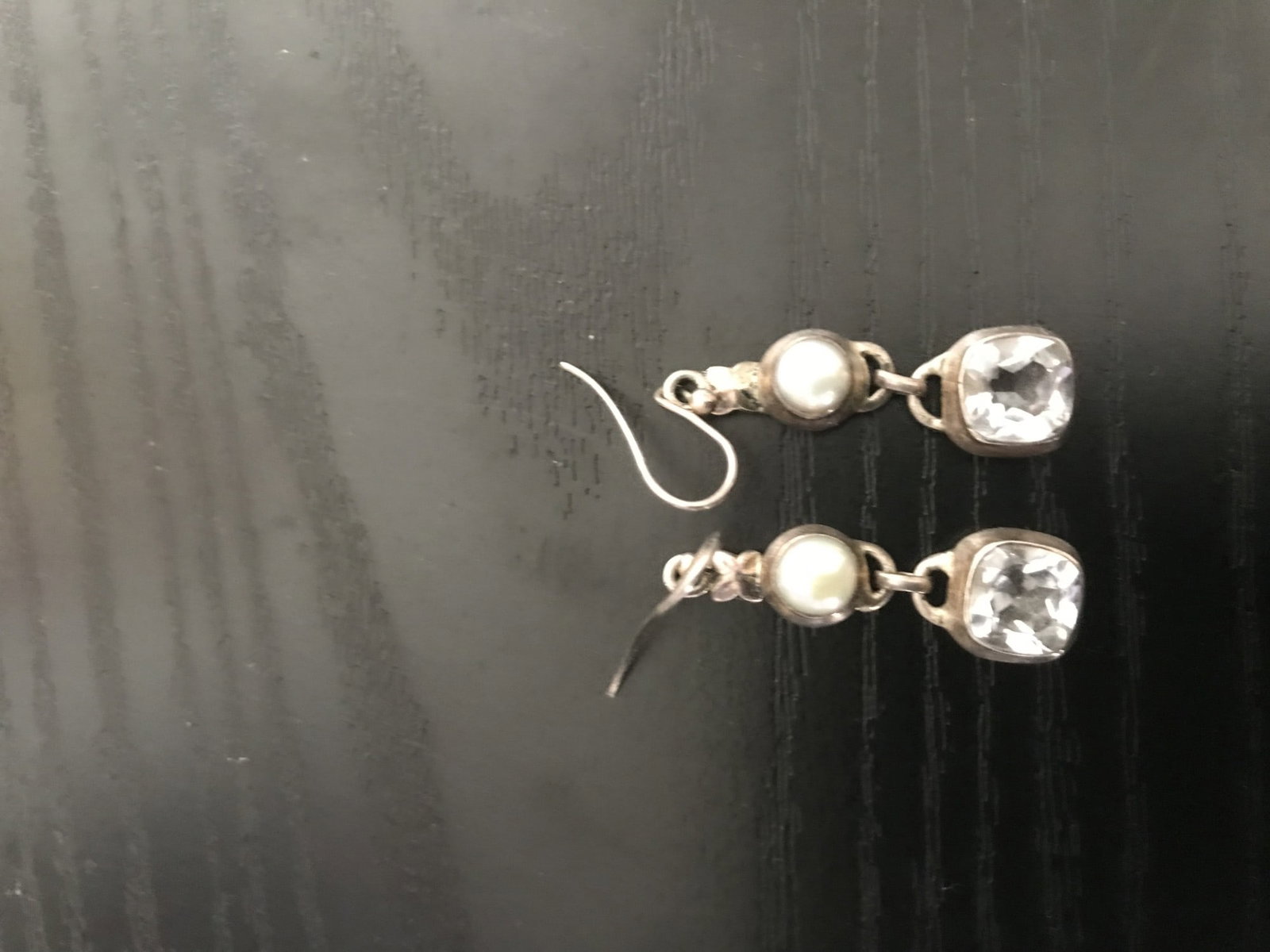 Title: Vintage 925 Sterling Silver Clear Quartz and Pearl Drop Earrings Description: Vintage drop - 2