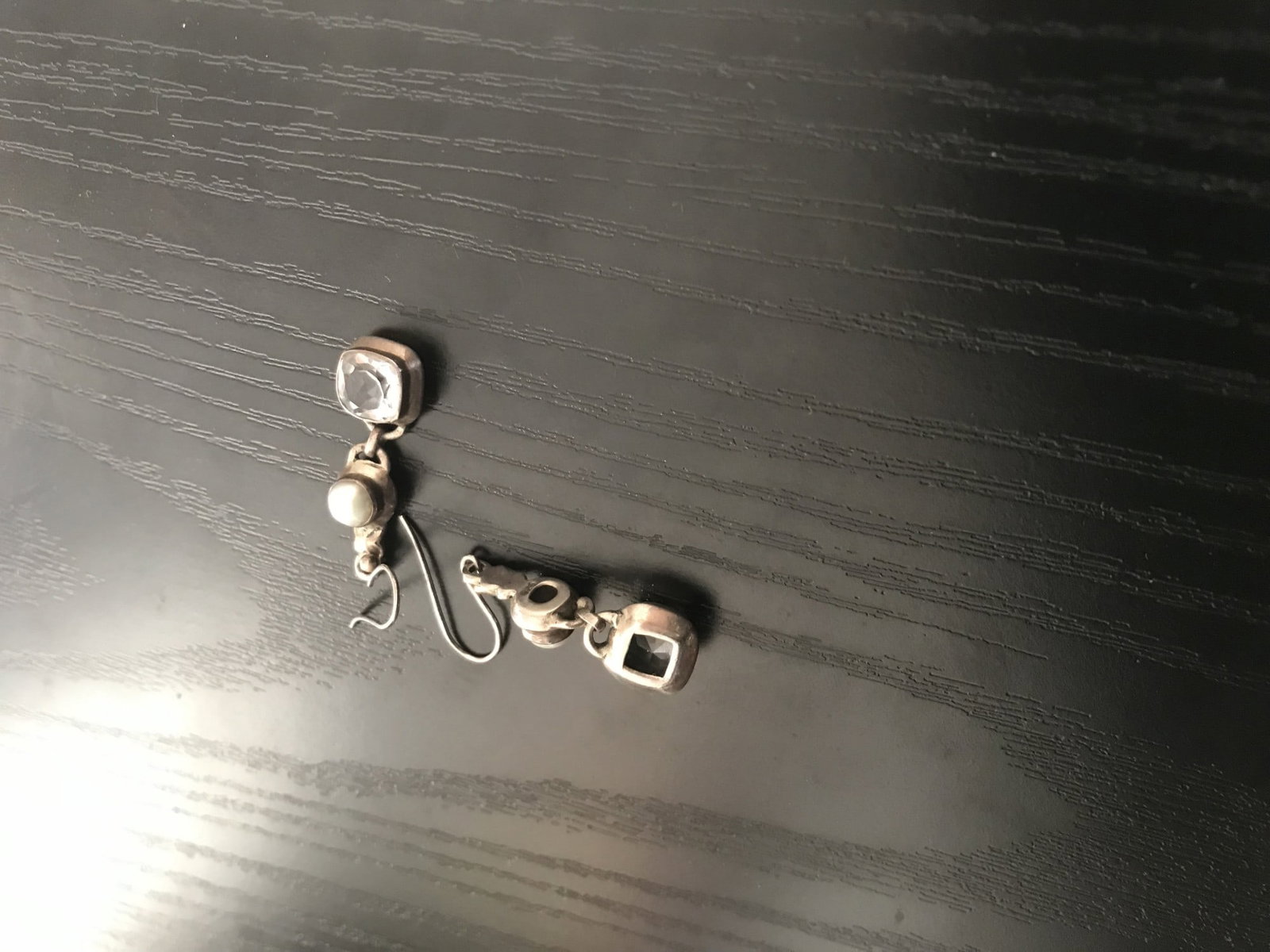 Title: Vintage 925 Sterling Silver Clear Quartz and Pearl Drop Earrings Description: Vintage drop - 4
