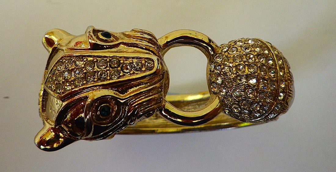 Title: Vintage, Glamorous Panther Bangle With Cubic Zirconia Description: A vintage, gold plated, - 2