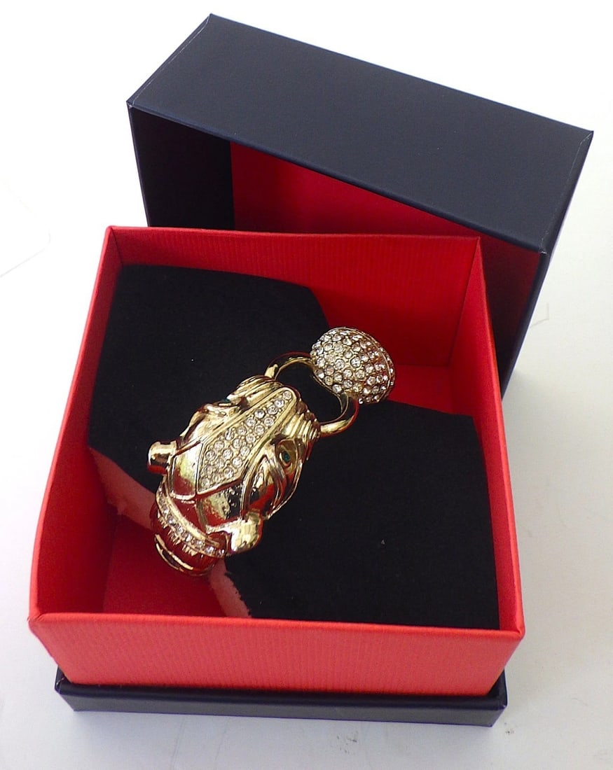 Title: Vintage, Glamorous Panther Bangle With Cubic Zirconia Description: A vintage, gold plated, - 3