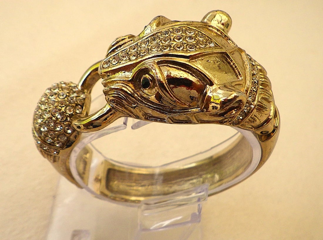 Title: Vintage, Glamorous Panther Bangle With Cubic Zirconia Description: A vintage, gold plated, - 4