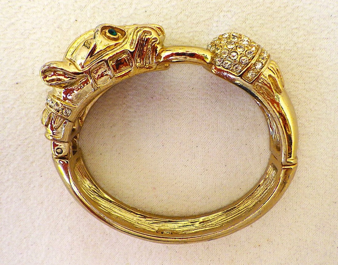 Title: Vintage, Glamorous Panther Bangle With Cubic Zirconia Description: A vintage, gold plated, - 6