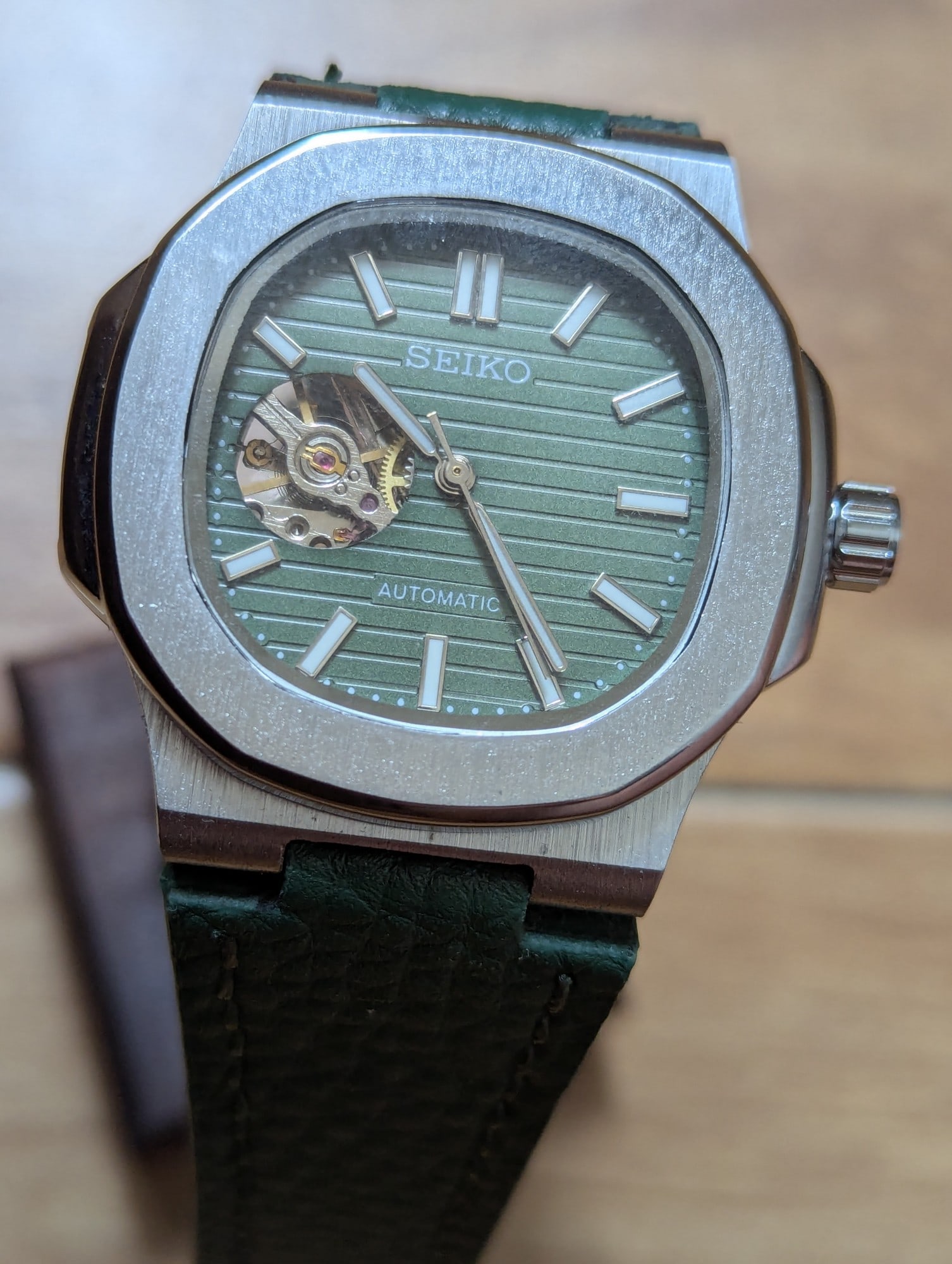 Seiko Automatic Open Heart — Green Dial Sports-Luxury Watch - 3