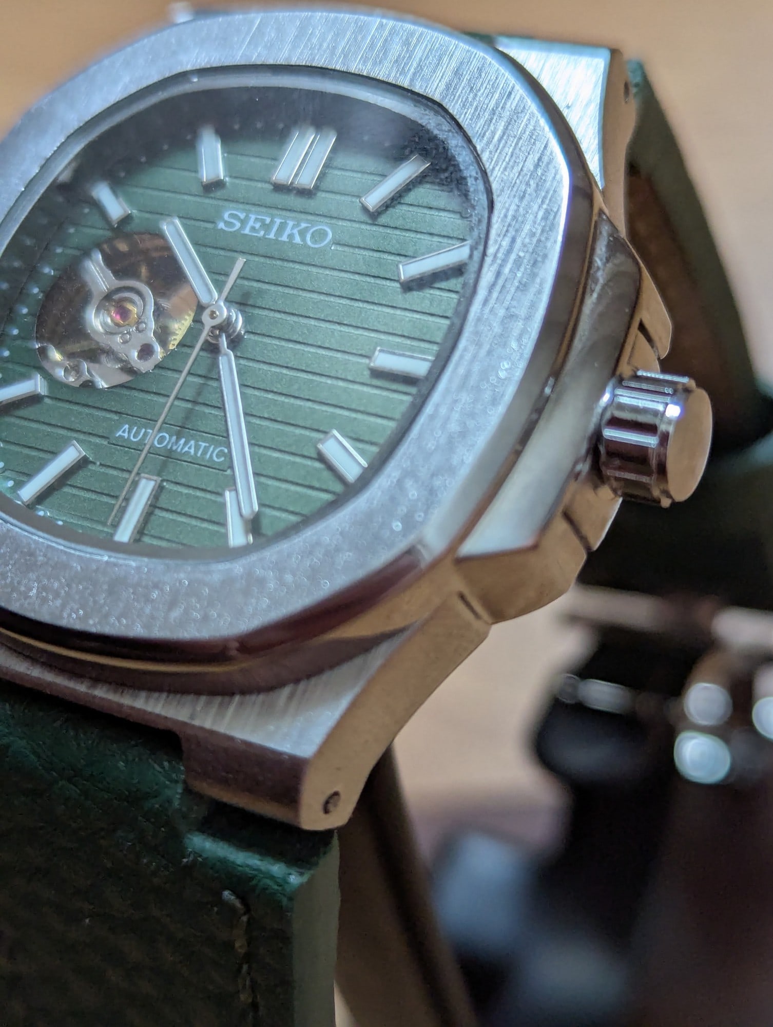 Seiko Automatic Open Heart — Green Dial Sports-Luxury Watch - 4