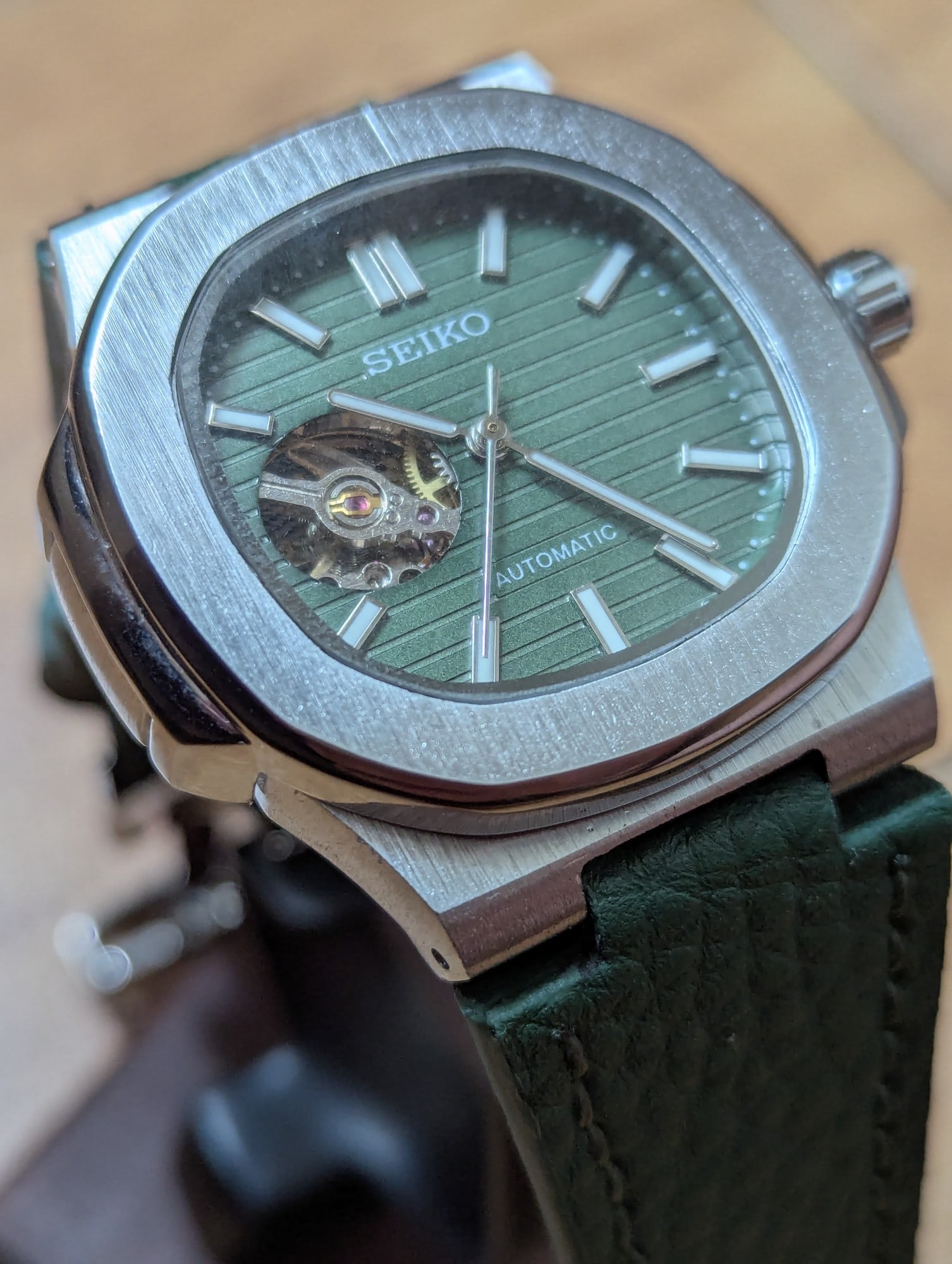 Seiko Automatic Open Heart — Green Dial Sports-Luxury Watch - 5