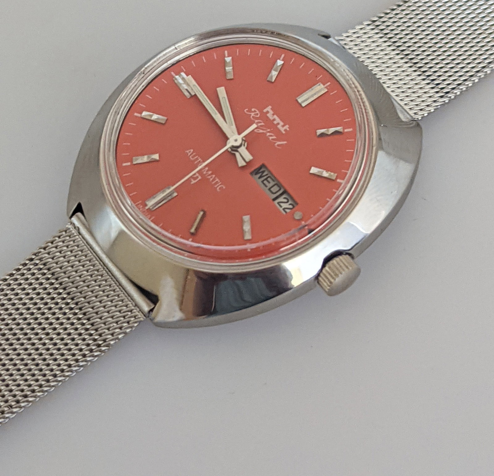 Vintage HMT Rajat Automatic Watch – Orange Dial – Day Date – Working - 2