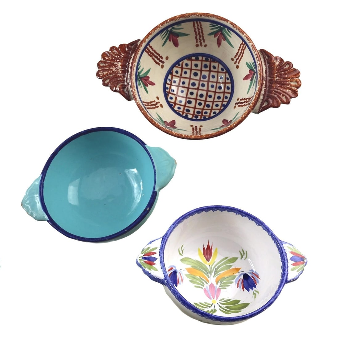 3X Vintage Henriot Quimper Faience Pottery Various Hand Painted Bowls C.20thC: Title: 3X Vintage Henriot Quimper Faience Pottery Various Hand Painted Bowls C.20thC Description: A very attractive various collection of 3X Henriot Quimper Faience pottery Bowls, each hand painted