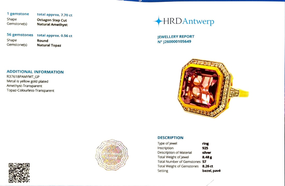 Title: HRD Certified Pink Amethyst & White Topaz Ring – 925 Sterling Silver Description: A fin - 3