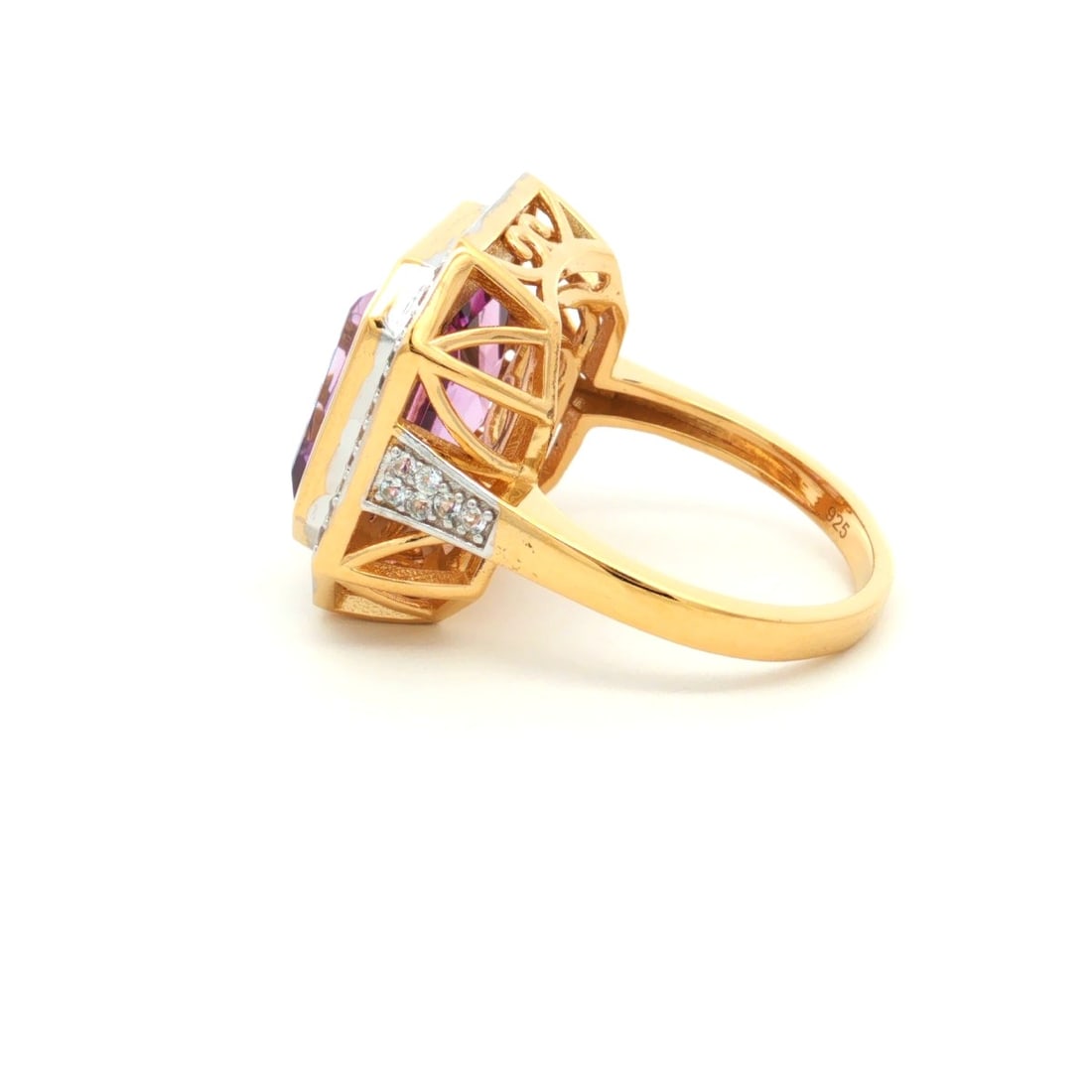 Title: HRD Certified Pink Amethyst & White Topaz Ring – 925 Sterling Silver Description: A fin - 5