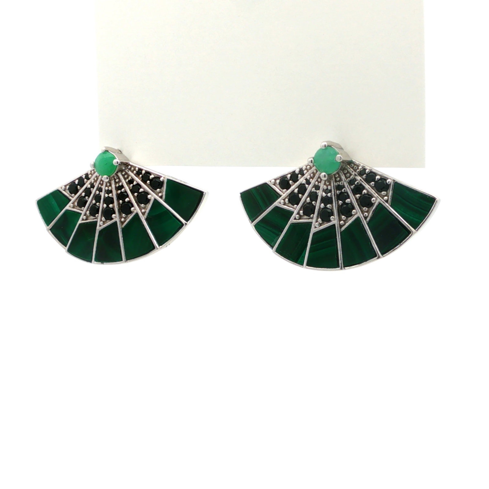 HRD Certified Sakota Emerald, Malachite & Black Spinel Earrings – 925 Sterling Silver - 4