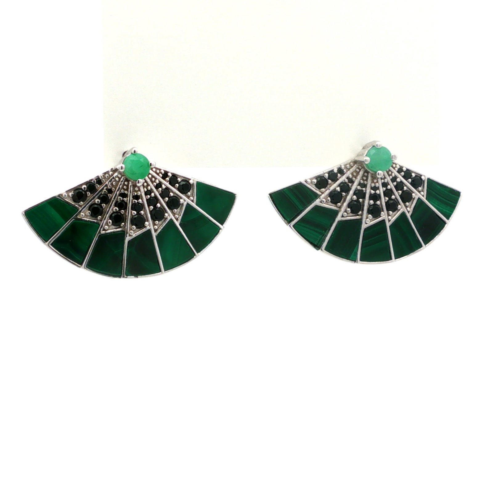 HRD Certified Sakota Emerald, Malachite & Black Spinel Earrings – 925 Sterling Silver - 5