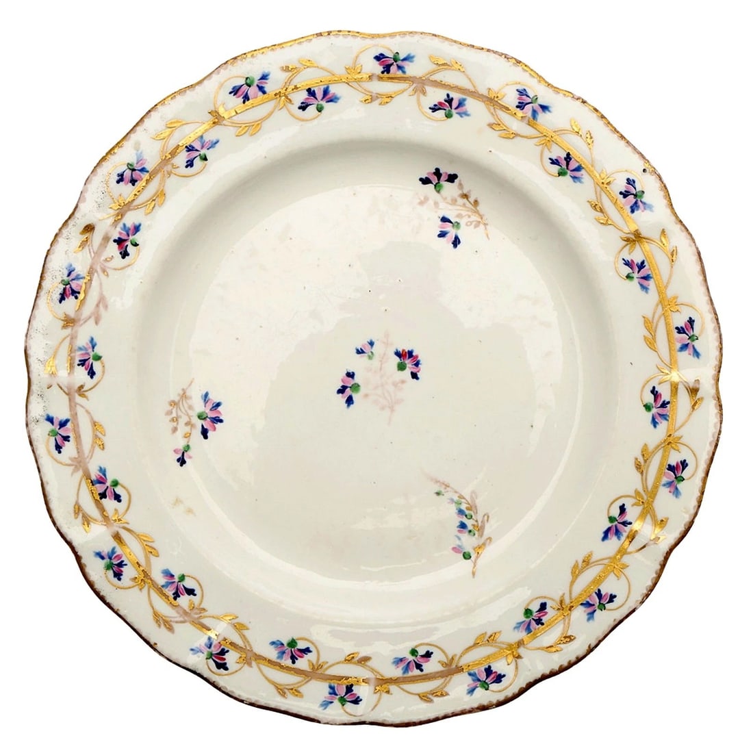 An Antique Georgian Derby Porcelain Barbeaux Sprigs Cornflower Plate C.1780+: Title: An Antique Georgian Derby Porcelain Barbeaux Sprigs Cornflower Plate C.1780+ Description: An antique Georgian Derby porcelain Plate decorated with the Barbeaux sprigs or cornflower pattern,