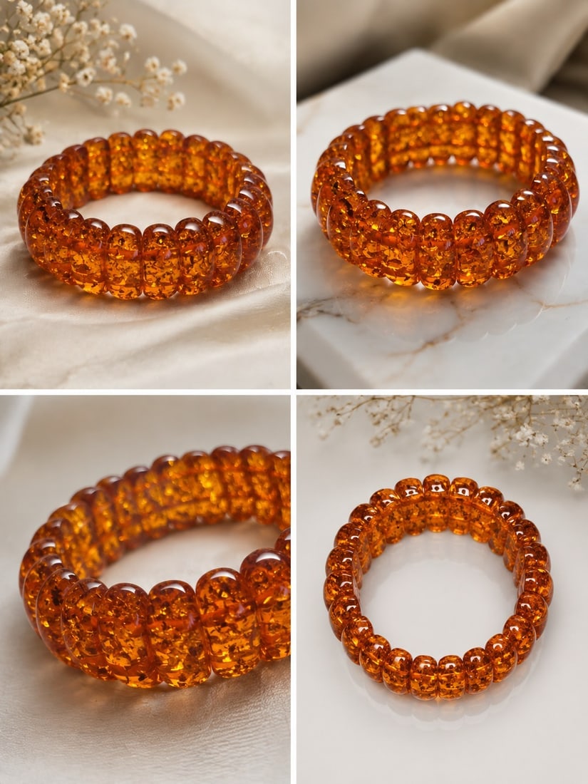 Honey Amber-Color Stretch Bracelet with Polished Beads (1 of 1)