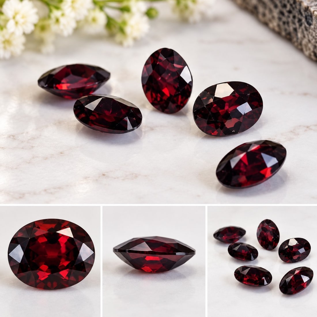 Lot of 5 Garnet Gemstones – 10.64ct Total – 9x7mm: Title: Lot of 5 Garnet Gemstones – 10.64ct Total – 9x7mm Description: A beautiful lot of 5 faceted garnet gemstones with a rich deep red colour. Total weight 10.64 carats. Size approxim
