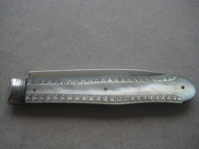 Victorian Mother of Pearl Hafted Silver Bladed Folding Fruit Knife - 9