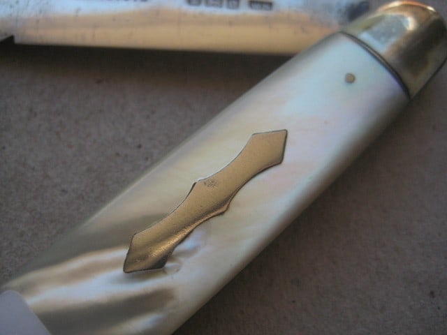 Rare Edwardian Mother of Pearl Hafted Saw Silver Bladed Folding Fruit Knife - 4