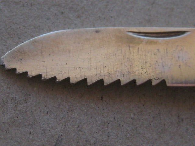 Rare Edwardian Mother of Pearl Hafted Saw Silver Bladed Folding Fruit Knife - 7