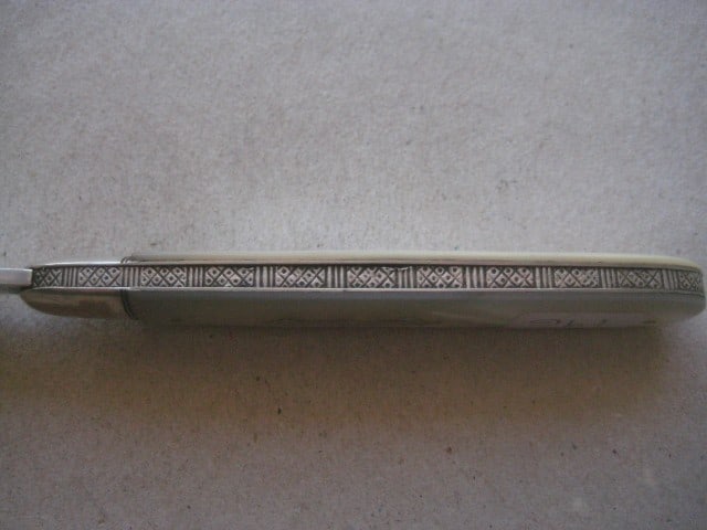 Rare Edwardian Mother of Pearl Hafted Saw Silver Bladed Folding Fruit Knife - 9