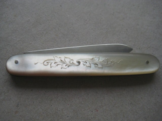 George V Mother of Pearl Hafted Silver Bladed Folding Fruit Knife - 9