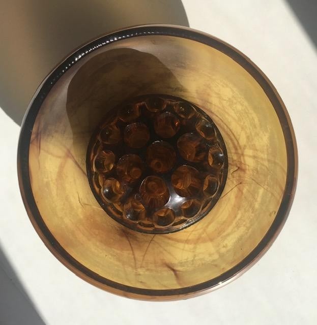 Title: Davidson, Art Deco Cloud Glass Trio In Amber, Posey Bowl, Pedestal & Frog, Circa 1930 No2 - 15