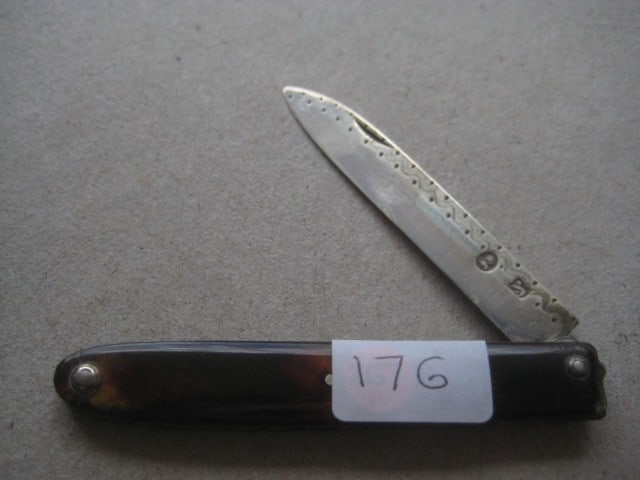 George III Silver Bladed Folding Fruit Knife: Title: George III Silver Bladed Folding Fruit Knife Description: George III Silver Bladed Folding Fruit Knife. The Blade has a bright-cut bordered edge to it. There is a