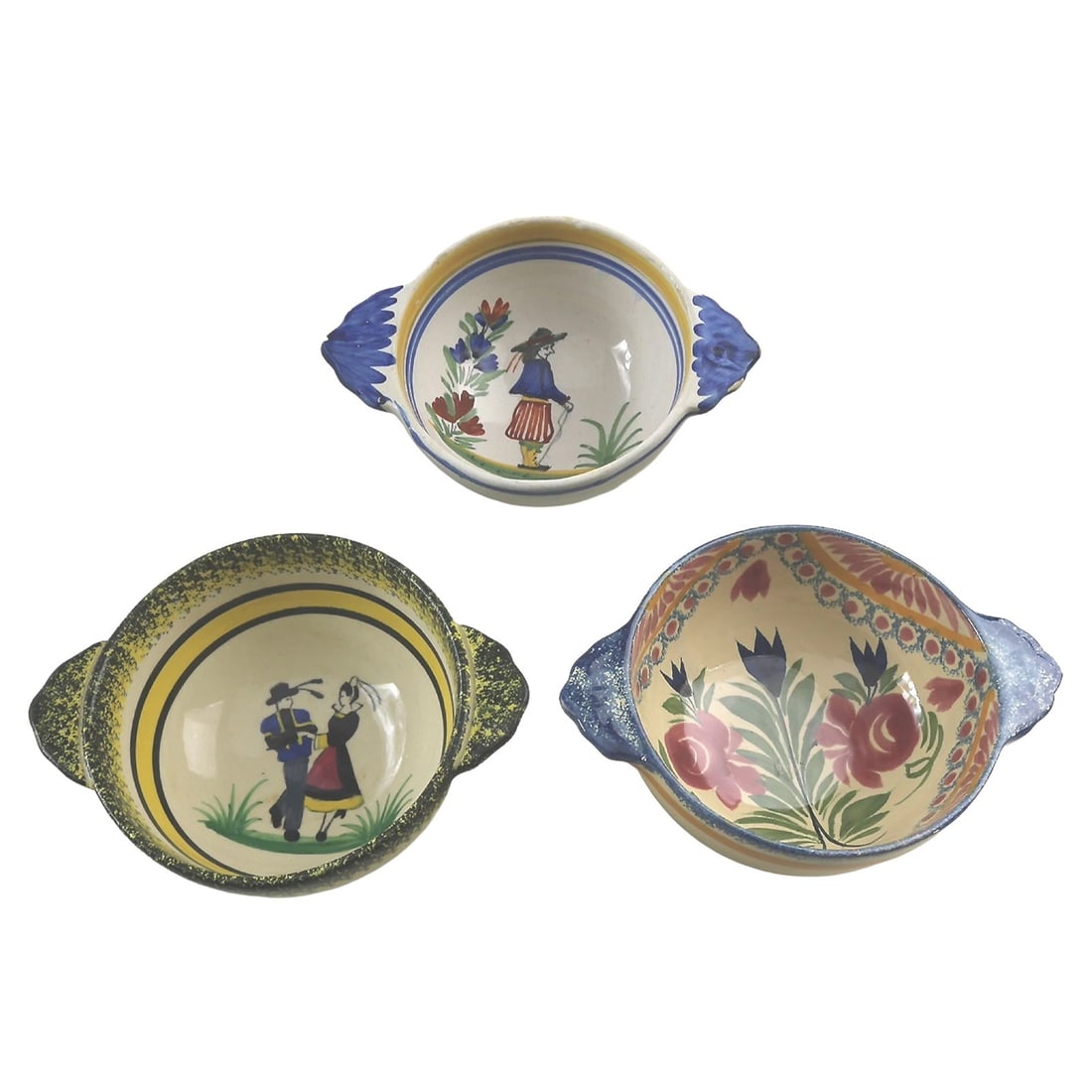 3x Vintage Henriot Quimper Faience Pottery Various Hand Painted Bowls C.20thC: Title: 3x Vintage Henriot Quimper Faience Pottery Various Hand Painted Bowls C.20thC Description: A very attractive various collection of 3X Henriot Quimper Faience pottery Bowls, each hand painted