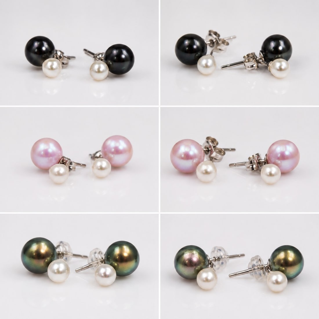 Three Pairs of Pearl-Style Stud Earrings – Black, Pink & Green: Title: Three Pairs of Pearl-Style Stud Earrings – Black, Pink & Green Description: Attractive collection of three pairs of stud earrings featuring glossy pearl-style beads in black, soft