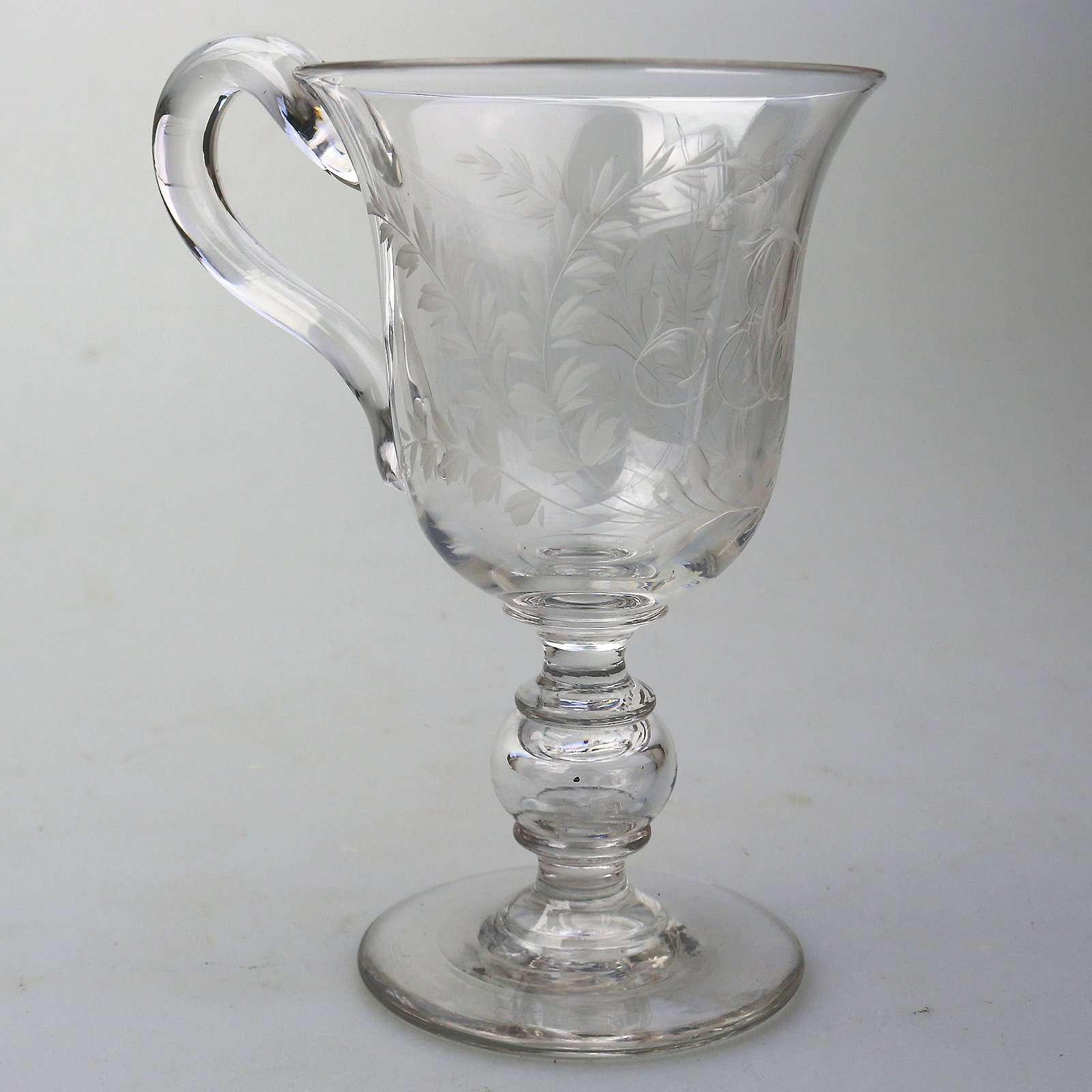 Title: An Unusual Antique Victorian Engraved Hollow Stem Glass Goblet 19thC Description: A very - 3