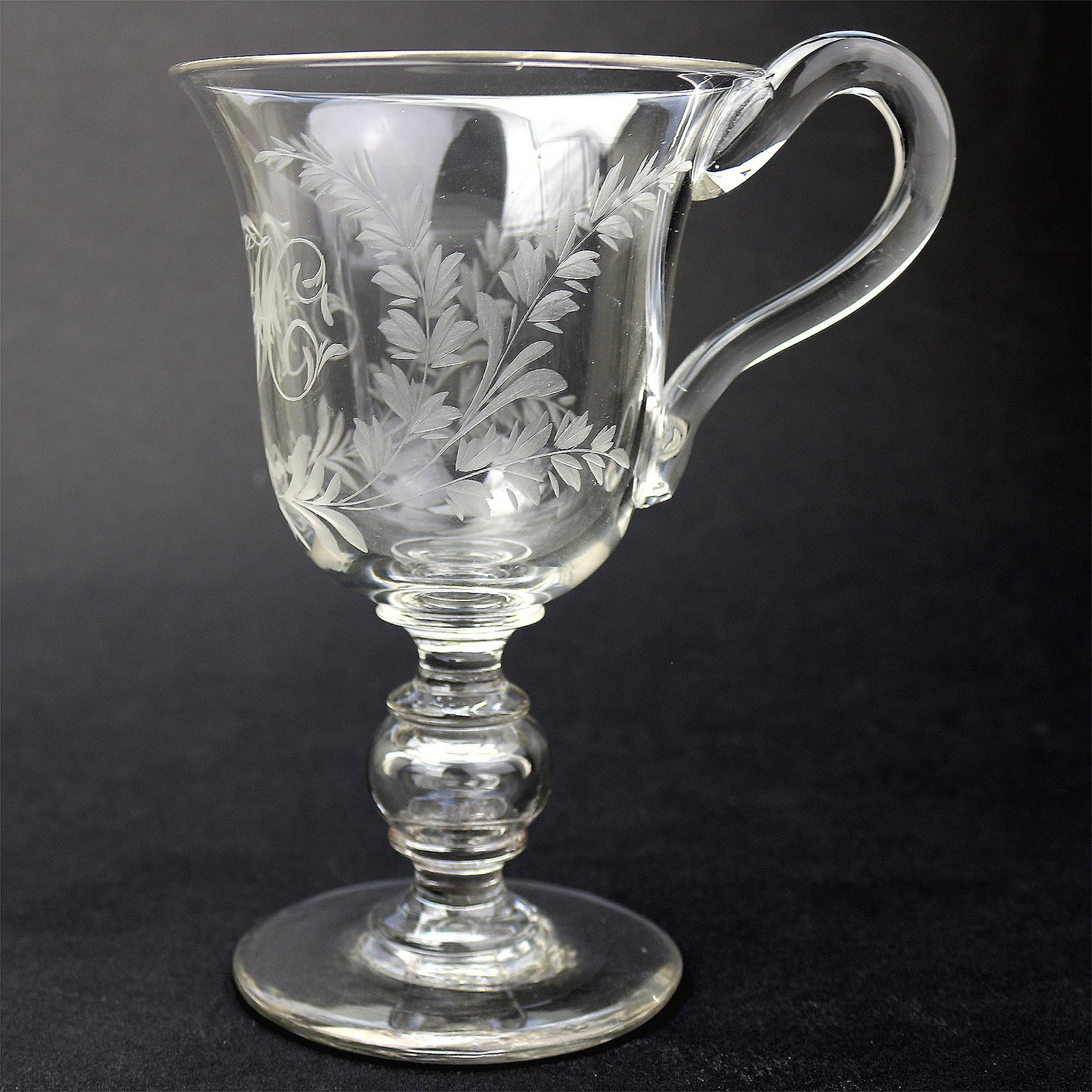 Title: An Unusual Antique Victorian Engraved Hollow Stem Glass Goblet 19thC Description: A very - 4